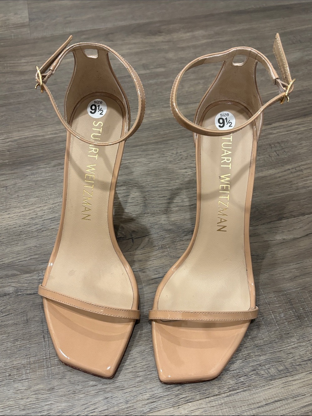 Stuart Weitzman Nude Patent Ankle-Strap Sandals